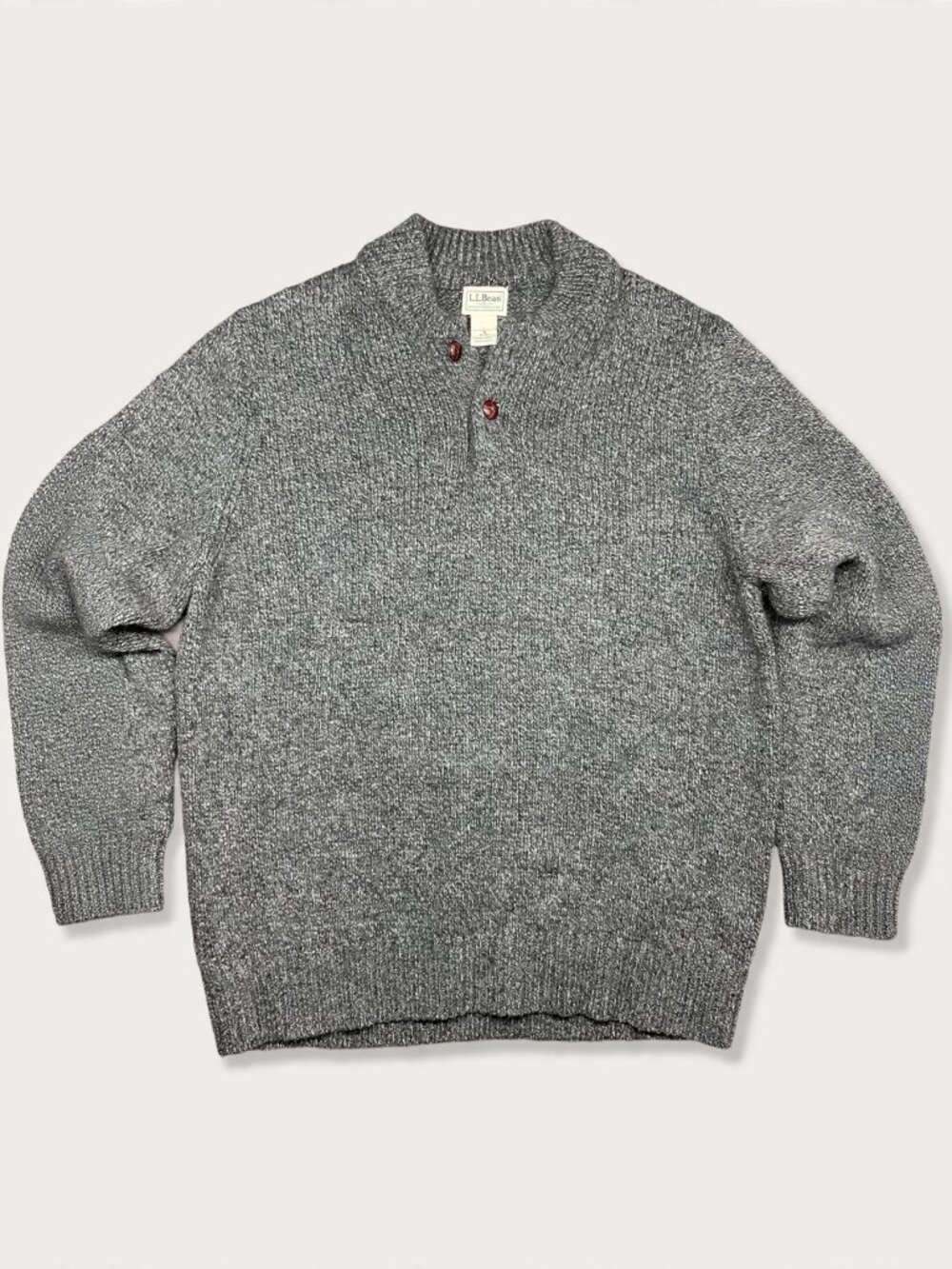 L.L.Bean Lambswool Sweater L Grey Wood Buttons